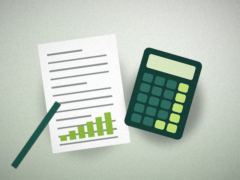 Calculatrice verte posée sur une feuille de calcul avec un graphique