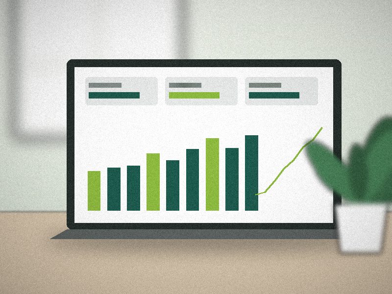 Ordinateur portable affichant des graphiques d'activité en barres vertes